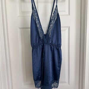 SHEIN Deep Blue Lace Satin Romper